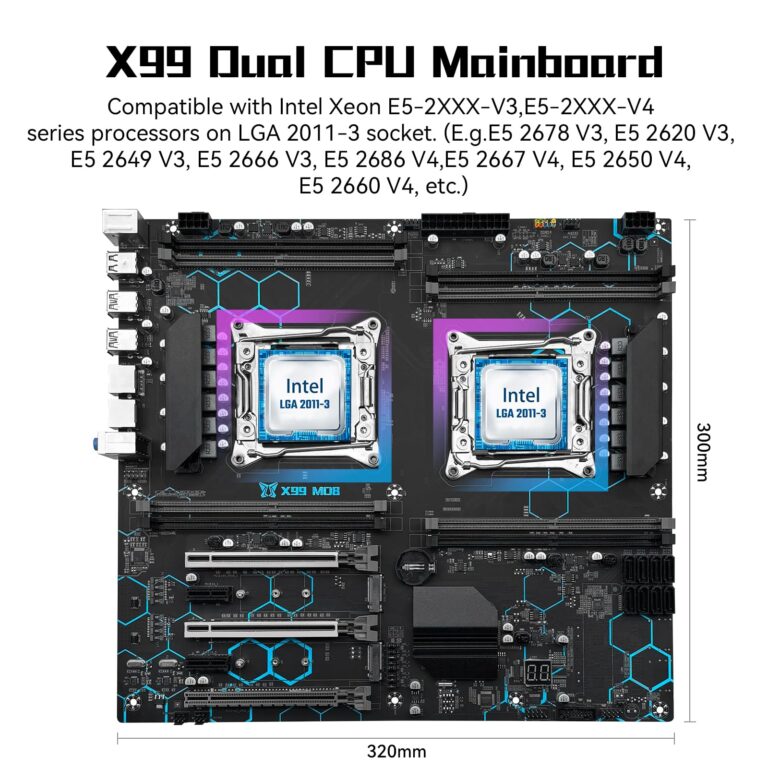 SHANGZHAOYUAN X99 Dual CPU Motherboard Intel LGA 2011-V3 Motherboard for Xeon E5 V3/V4 Series Processor (E-ATX, DDR4 Max 256GB, PCIe 3.0, NVME/NGFF M.2, SATA 6Gbps, USB 3.0, Gigabit LAN) - Image 8