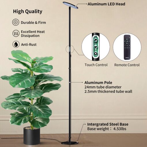 chiphy Grow Lights, 85" Full Spectrum Plant Light for Indoor Plants, 4/8/12H Timer, 60W Grow Lamp, 10 Dimmable Brightness, Height Adjustable, Remote Control, Ideal for Tall Small Plants - Image 4