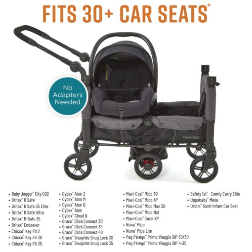 Contours Curve 360 Lightweight Double Baby Stroller Wagon for 2 Kids, Fits Infant Car Seats, Ultra Maneuverable, Easy in and Out for Toddlers with Deep Footwell, Storage Pockets and Adjustable Handle - Image 13