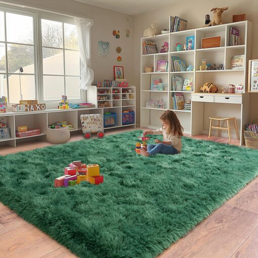 Fluffy Rugs for Living Room, Soft Shaggy for Bedrooms, Deep Green Area Rug, Cozy Fuzzy Carpet for Kids, Perfect Indoor Decor for Boys and Girls 9x12 Feet - Image 5