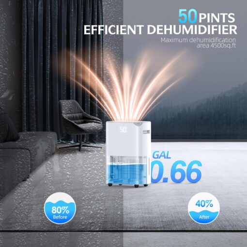 BBianLyy 4500 Sq.Ft 50 Pints Energy Star Certified Dehumidifier for Home with Drain Hose,Intelligent Humidity Control, 4 Operation Modes with App, Ideal for Room, Bathroom, RV - Image 6