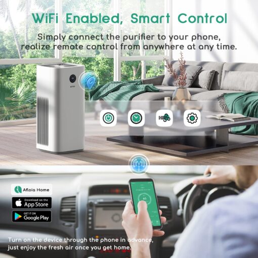 Afloia Smart Air Purifiers for Home Large Room Up to 3576 sq. Ft, Auto Air Filter WiFi Alexa Remote Control, Quiet Air Cleaner with PM2.5 Monitor for 99.99% Allergies, Smoke, Dust, Pollen - Image 5