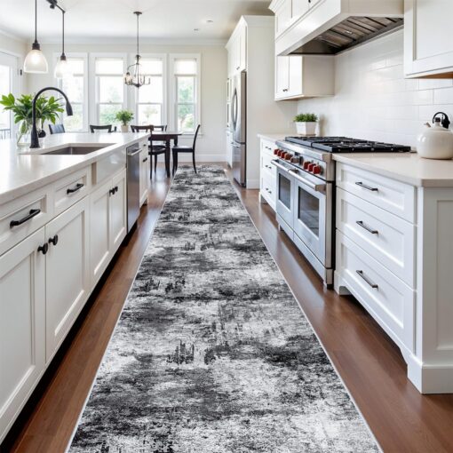 RUUGME Washable Hallway Rug 3x20 - Runner Rug Stain Resistant for Living Room Non Slip Indoor Entryway Rubber Backing Carpet Bedroom Kitchen Distressed Floor Decor Mat Machine Washable 3x20 Black A - Image 7