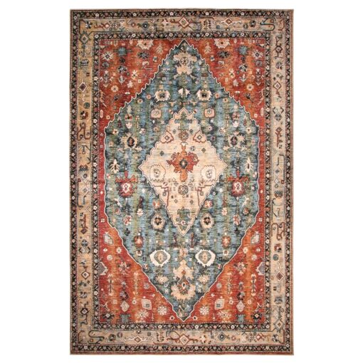 Lahome Boho Tribal 8x10 Area Rugs for Living Room, 8 x 10 Washable Rug for Bedroom Aesthetic, Large Oriental Vintage Soft Dining Room Carpet for Under Table Playroom (Rust/Dull Teal,8x10ft) - Image 3