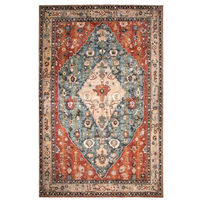 Lahome Boho Tribal 8x10 Area Rugs for Living Room, 8 x 10 Washable Rug for Bedroom Aesthetic, Large Oriental Vintage Soft Dining Room Carpet for Under Table Playroom (Rust/Dull Teal,8x10ft) - Image 3