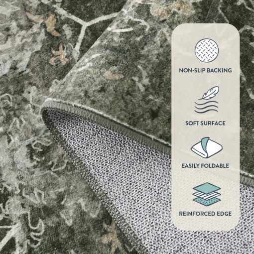 Lahome Boho Green Area Rugs 9x12 Living Room,Washable Large Rugs for Bedroom Aesthetic,Vintage Distressed Non Slip Low Pile Dining Room Rug Carpet for Home Office Playroom(9'x12',Green) - Image 5