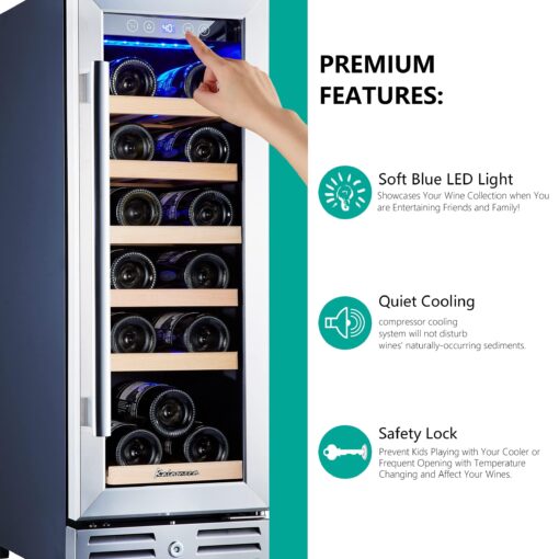 Kalamera Mini Fridge 18 Bottle - 12 inch Wine Cooler Refrigerator, Built-in or Freestanding, with Stainless Steel & Double-Layer Tempered Glass Door, and Temperature Memory Function Wine Fridge - Image 8