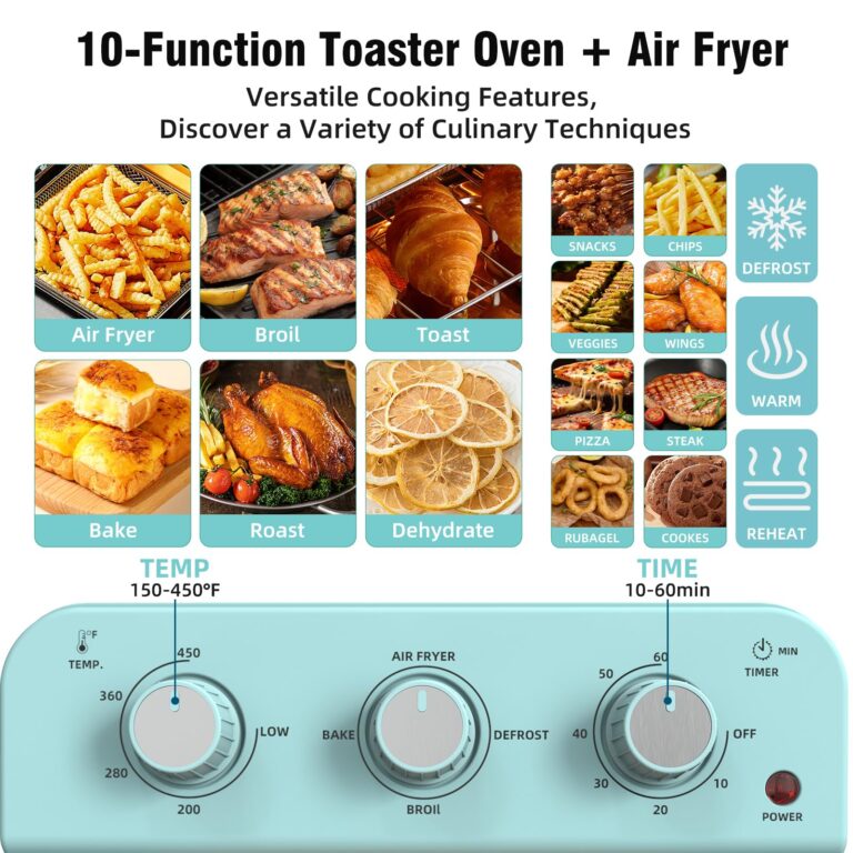 Novaspark Air Fryer Toaster Oven Combo, Retro Convection Oven Countertop,12L Small Toaster Oven, 4-slices or 6" Pizza,Bake,Toast,Broil, Air Fry, 1500W Rapid Heating Mini Toaster Oven, Non-Stick, Blue - Image 5