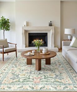 Wonnitar Large Rugs for Living Room, Soft Washable Floral 9x12 Area Rug for Bedroom, Boho Non-Shedding Foldable Carpet for Kids Playroom Apartment Home Decor