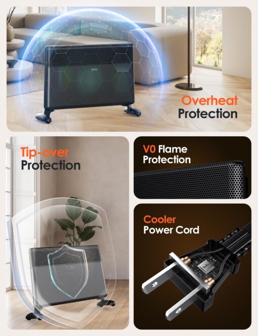 Ballu Convection Panel Space Heater,Whole Room Electric Space Heater Indoor with Program Thermostat,Wifi App,Portable Standing Wall Mount,Heater Indoor Use Large Room,Work with Alexa - Image 3