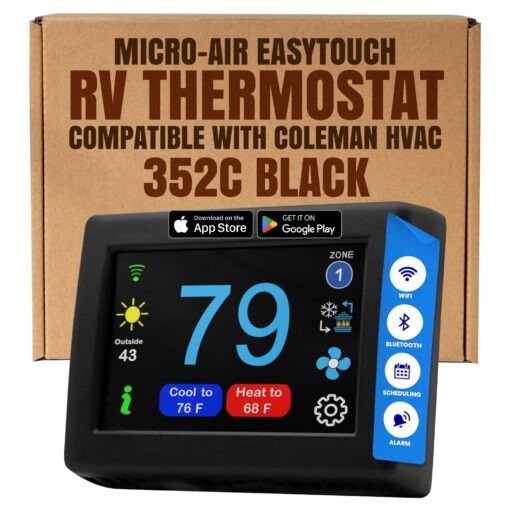 MICRO-AIR EasyTouch RV Touch Screen Thermostat with WiFi and Bluetooth - RV Thermostat for Air Conditioner and Heating - Programmable, Compatible with Coleman HVAC (352C Black)