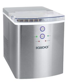 Igloo ICEB33SS Large-Capacity Stainless Steel Automatic Portable Electric Countertop Ice Maker Machine, 33 Pounds in 24 Hours, 9 Cubes Ready in 7 minutes, With Scoop and Basket