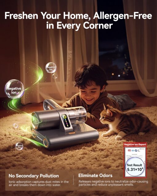 RANVOO [100% Allergens & Dust Mites Removal 35KPA Dual-Suction with UV Lights Handheld Vacuum Cleaner Dust Sensor, Bed Mattress Ultrasonic & Heating 6 HEPA Filter for Pet Hair, Sofas, Carpets, Couch - Image 4