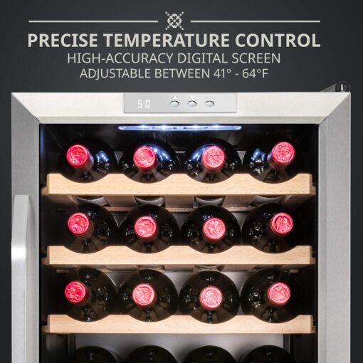 Ivation 28 Bottle Compressor Wine Cooler Refrigerator w/Lock | Large Freestanding Wine Cellar For Red, White, Champagne or Sparkling Wine | 41f-64f Digital Temperature Control Fridge Stainless Steel - Image 6