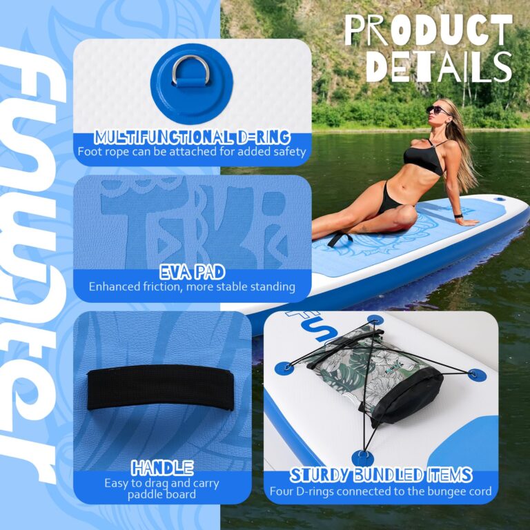 FunWater 10'6×33"×6" Inflatable Stand Up Paddle Board with Premium SUP Paddleboard Accessories,Adults & Youth for All Skill Levels, Included with Board, Paddle, Pump, Three Fins, Backpack - Image 6