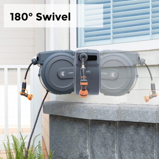 Giraffe Tools AW30 1/2MB Retractable Garden Hose Reel 1/2" x 100 ft PRO Metal Bracket, Heavy Duty, Any Length Lock Hose Reel, 100 ft, Dark Grey - Image 6