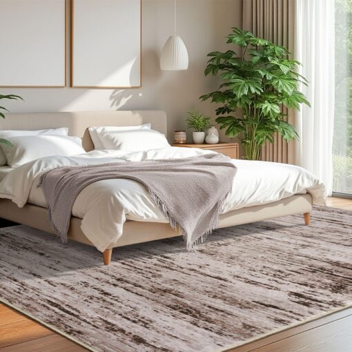 Lansny Modern Abstract 8x10 Large Living Room Washable Rug Non-Slip Soft Bedroom Area Rug Taupe-Brown Thin Print Faux Wool Carpet Throw Rugs for Nursery Playroom Dining Room Indoor Office Home Decor - Image 9