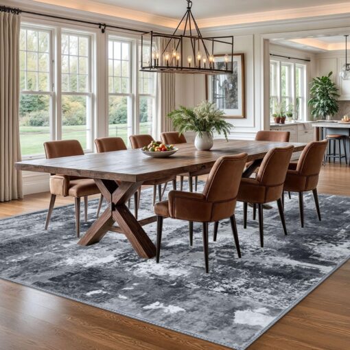 KOZYFLY Modern Abstract Area Rug 8x10 Gray Washable Large Living Room Rugs Bedroom Non Skid Carpet with Faux Wool Soft Low Pile for Dining Room Living Room Office Dorm Kitchen Table Apartment - Image 8