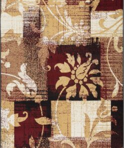 Superior Indoor Area Rug, Jute Backed, Perfect for Entryway, Office, Living/Dining Room, Bedroom, Kitchen, Floor, Modern Floral Patchwork Decor, Pastiche Collection, 7' x 9', Burgundy