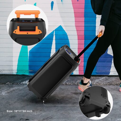 JYX Karaoke Machine with 2 Wireless Microphones for Adults, 8" Big Bluetooth Party Speaker with 500W Peak Power, PA System with LED Disco Light, Rolling Wheels and Trolley, Perfect for Outdoor Home - Image 3