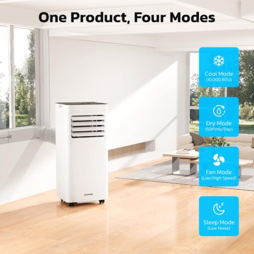 ZAFRO 10,000 BTU Portable Air Conditioners, 4 Modes Portable AC Unit with Fast Cooling/Energy Saving/Remote Control/24Hrs Timer for Bedroom/Dorms/Indoor Rooms, White - Image 8