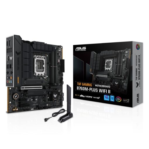 TUF Gaming B760M-PLUS WiFi II Intel B760 LGA 1700 mATX Motherboard (PCIe 5.0,4.0 M.2 Slots,DDR5,WiFi6E,Q-Antenna,2.5Gb Ethernet,DisplayPort,HDMI, SATA 6Gbps,USB 20Gbps) Support, Aura Sync