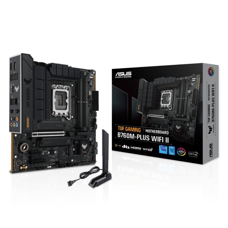 TUF Gaming B760M-PLUS WiFi II Intel B760 LGA 1700 mATX Motherboard (PCIe 5.0,4.0 M.2 Slots,DDR5,WiFi6E,Q-Antenna,2.5Gb Ethernet,DisplayPort,HDMI, SATA 6Gbps,USB 20Gbps) Support, Aura Sync