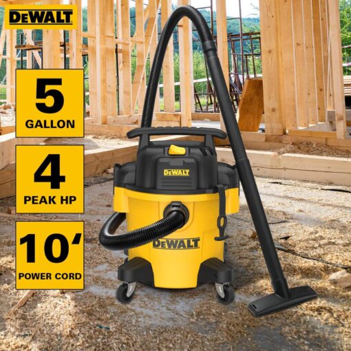 DEWALT DXV05P 5 Gallon Poly Wet/Dry Vac, 4 Peak HP Shop Vacuums with Attachments, Powerful Suction, 1-7/8" Hose, DXV05P, Yellow - Image 7