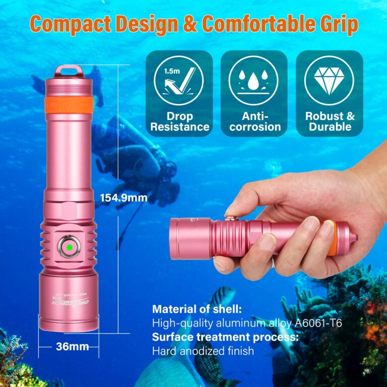 ORCATORCH D710 Scuba Diving Light, 3000 Lumens Super Bright Underwater Flashlight with 6 Degrees Narrow Beam, IP68 Waterproof Night Dive Torch 150 Meters Submersible Light (Pink) - Image 3