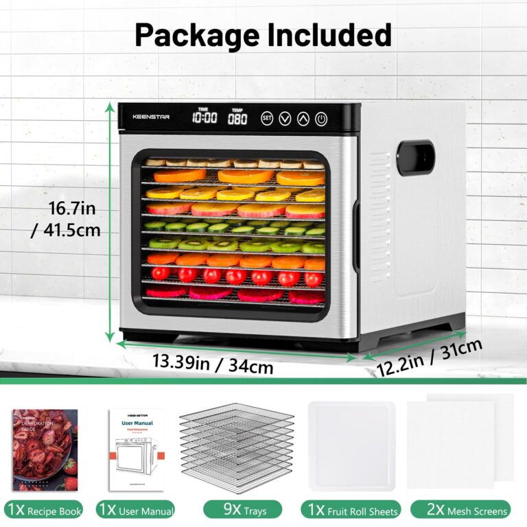 KEENSTAR Food Dehydrator Machine, 9 Stainless Steel Trays Jerky Dryer with Digital Adjustable Timer & Temperature Control, Dryer Machine for Dog Treats, Herb, Veggies, Meat, Fruit - Image 2
