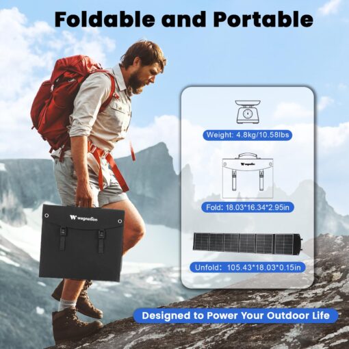wagnation 200W Portable Solar Panel, Foldable Solar Charger with QC3.0 USB-A, Type-C & MC4 Output for Phone, Laptop, Power Station, IP65 Waterproof for Outdoor Camping, Hiking, Backpacking - Image 5