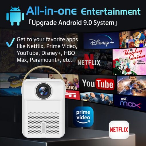 Smart Projector 4K Android System, 15000Lm Mini Projector with WiFi and Bluetooth, 4K Outdoor Projector Max 300” Digital ±45° 4D Keystone Zoom Support, Compatible with Phone, TV Stick, Game, USB - Image 7