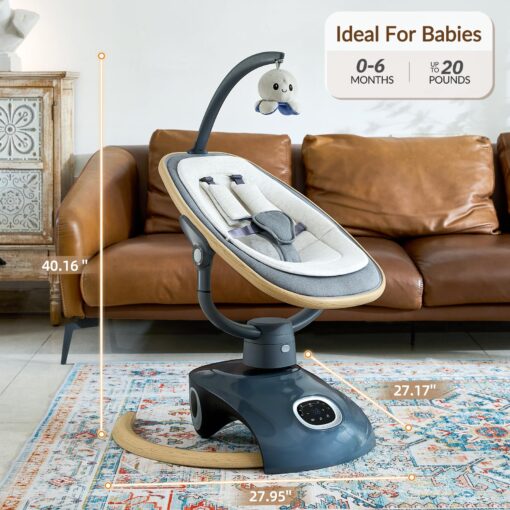 VaVaSoo Electric Baby Swing Newborn for Infants with 5 Speeds, Multi Motion 3D Baby Rocker for Girl Boy Swingset Indoor with 13 Melodies & Wireless Music, Remote Control, Dark Gray - Image 3