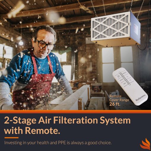 PURISYSTEMS 3-Speed Remote Air Filtration System, PuriCare 500 Hanging Air Filter w/RF Remote for Woodworking, Garage Air Purifier, Shop Dust Collector, up to 500 sq. ft(500 CFM) - Image 9