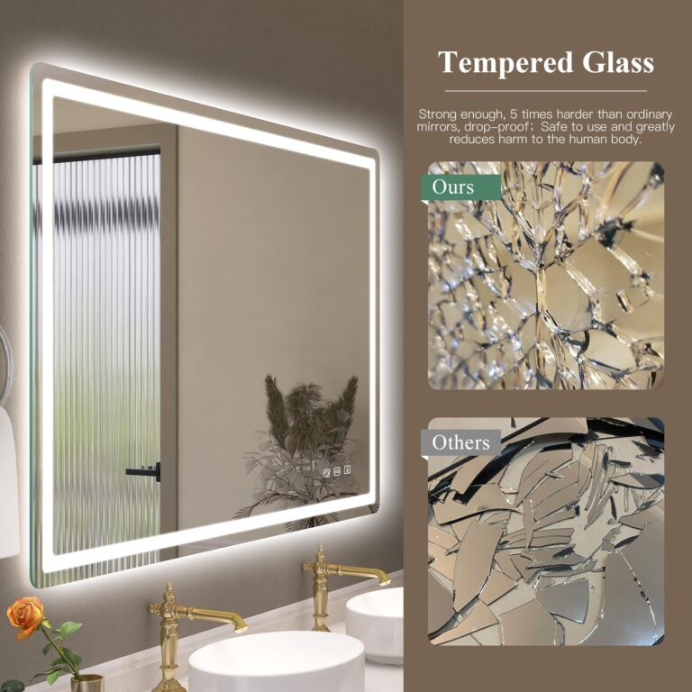 SBAGNO 28x40 LED-Bathroom-Mirror-with-Bluetooth, Dimmable-Lighted-Bathroom-Vanity-Mirror-with-3-Colors，Backlit + Front Lit, Memory Function, Anti-Fog, Tempered Glass, Horizontal/Vertical - Image 2