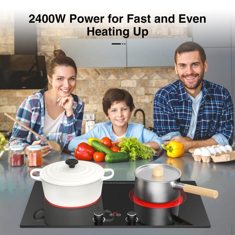 Electric Cooktop,110V 2400W Electric Stove Top with LCD Touch and Knob Control,Built-in and Countertop 2 Burner Electric Cooktop with 11 Power Levels, Kids Lock & Timer,Overheat Protection. - Image 8