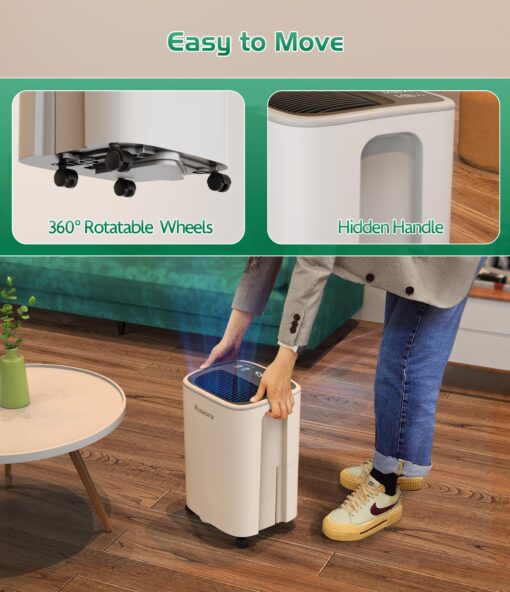 Dehumidifier 2500 Sq.Ft 30 Pint, Dehumidifiers with Drain Hose, 0.66 Gallon Water Tank, RUWORA Dehumidifiers for Home Basement Bedroom Bathroom, Overflow Protection, 24H Timer - Image 4