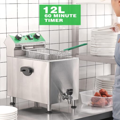 NUPANT Deep Fryer with Basket and Lid Commercial Fryers with Oil Filtration and Timer 12L/12.7QT Electric Countertop Fryer Stainless Steel Single Tank Fryer for Home and Reastaurant Use 110V 1750W - Image 6