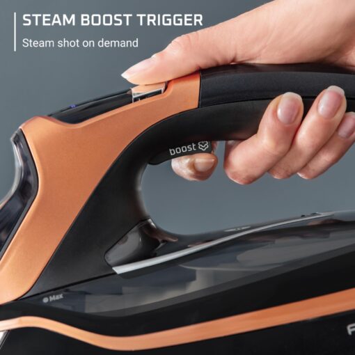 Rowenta Iron, Steam Force Pro Steam Iron for Clothes 1850 watts, 5 presets Smart Screen, Stainless Steel Soleplate, High-Efficiency Handheld Ironing, Black Copper, DW9580 - Image 2