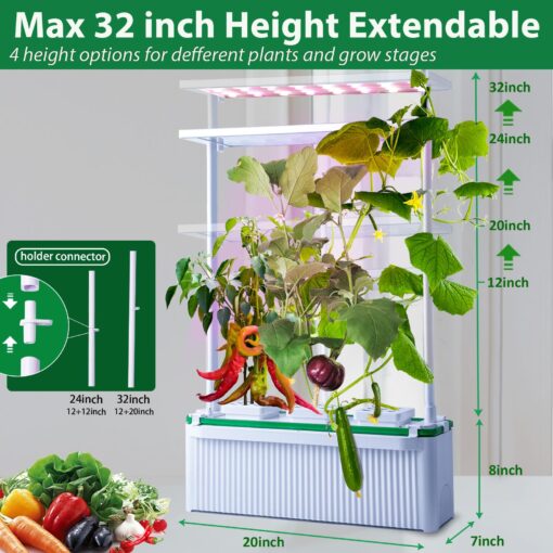 E SUPEREGROW Large Hydroponics Growing System kit with Trellis,Smart Indoor Hydroponic Gardening System with LED Grow Light, Indoor Hydroponic Grow Kit for Tomato,Pepper,Cucumbers(7L,Pump) - Image 8