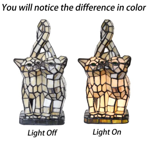 Bieye L10771 Cats in Love Tiffany Style Stained Glass Accent Table Lamp Night Light for Home Decoration (Two Cats, Yellow) - Image 8