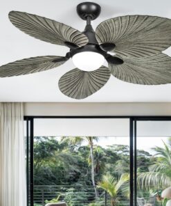 DWVO 52" Tropical Ceiling Fan with Light & Remote, LED Tri-Color Temperature, 5 Blade Ceiling Fans Reversible 6 Speeds w/Quiet DC Motor for Bedroom, Living Room, Dining Room, Patio