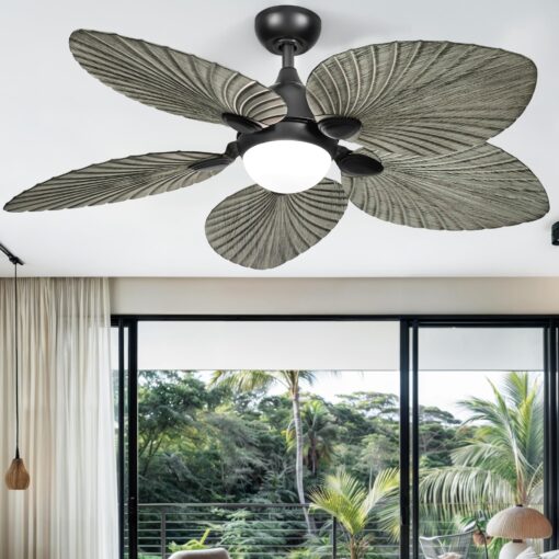 DWVO 52" Tropical Ceiling Fan with Light & Remote, LED Tri-Color Temperature, 5 Blade Ceiling Fans Reversible 6 Speeds w/Quiet DC Motor for Bedroom, Living Room, Dining Room, Patio