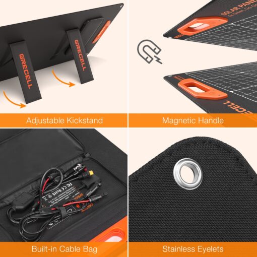 200W Portable Solar Panel for Power Station Generator, 12V/24V Flexible Foldable Solar Panel Kit Lightweight High-Efficiency Solar Charger Power Backup for Outdoor Van Camper Boat Caravan Off-Grid - Image 5