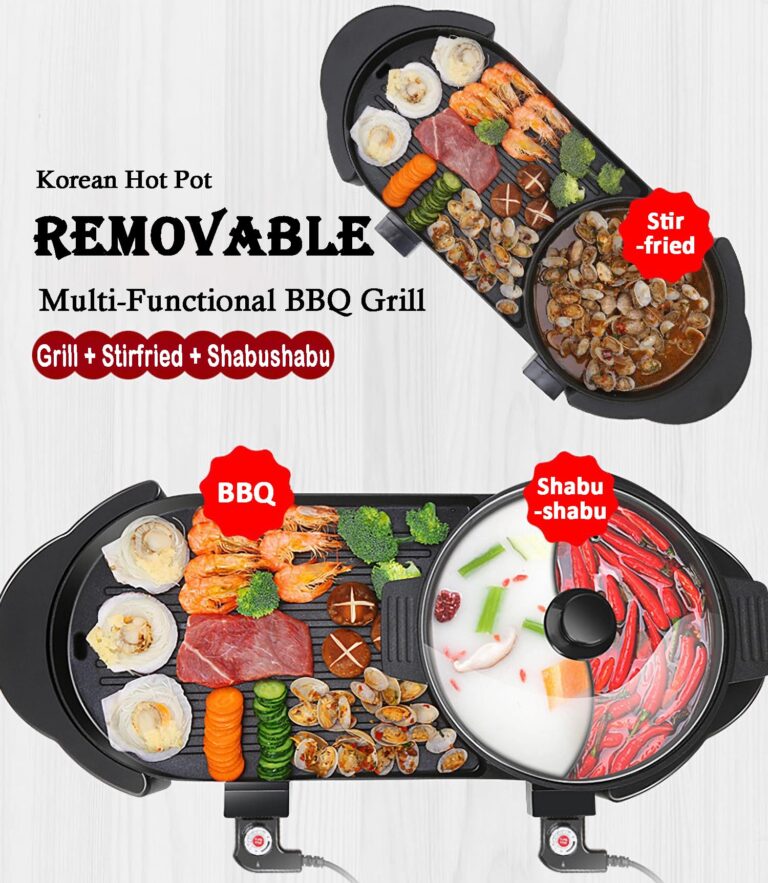 Hot Pot with Grill, Electric Hot Pot 2 in 1 Shabu Shabu Hot Pot Korean BBQ Grill, Removable Hotpot Pot 1200W / Large Capacity Baking Tray, Separate Temperature Control, Electric Grill for 2-12 People - Image 6