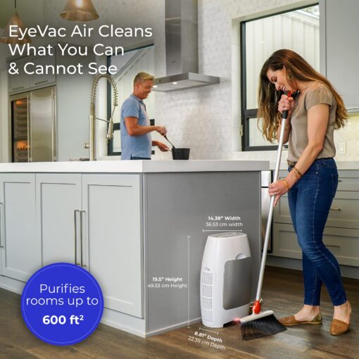 EyeVac Air 2-in-1 HEPA Air Purifier & Touchless Vacuum Automatic Dustpan - Ultra Fast & Powerful - Covers 600 Sq ft - Corded Canister Vacuum, Bagless, Automatic Sensors, 1000 Watt (White/White) - Image 5