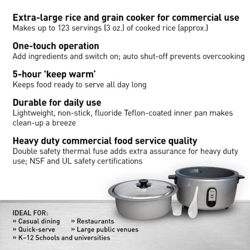Panasonic Commercial Rice Cooker, Extra-Large Capacity 60-Cup (Cooked), 30-Cup (Uncooked) with One-Touch Operation and Durable Non-Stick Coated Pan - SR-GA541FH – Silver - Image 7