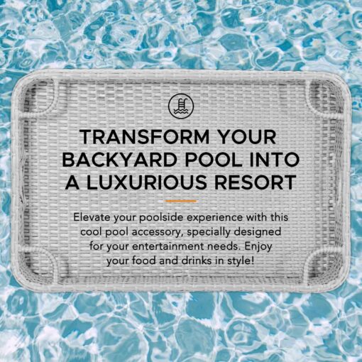 Sunjoy Wicker Floating Tray 36x24 in. Aluminum Frame Pool Tray - Swimming Floating Serving Tray for Drinks, Snacks, and Essentials - Fits Most Pool Sizes - Perfect for Pool Parties and Relaxing, Grey - Image 6