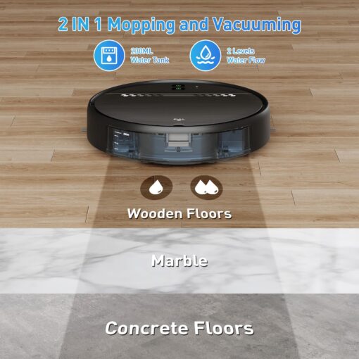 Robot Vacuum and Mop Combo, 2-in-1 Mopping Robot Vacuum Cleaner with 2300Pa Suction, 2.87'' Slim Design, Wi-Fi/App/Voice Control, 3D Obstacle Avoidance&Self-Charging for Hard Floors, Carpets, Pet Hair - Image 3