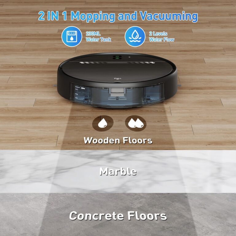 Robot Vacuum and Mop Combo, 2-in-1 Mopping Robot Vacuum Cleaner with 2300Pa Suction, 2.87'' Slim Design, Wi-Fi/App/Voice Control, 3D Obstacle Avoidance&Self-Charging for Hard Floors, Carpets, Pet Hair - Image 3